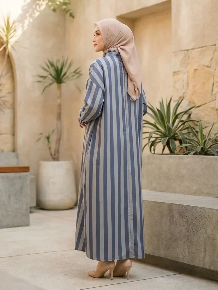 [DISKON KILAT]ASAYA Gaun panjang longgar kasual tipis bermotif dengan desain mode elegan