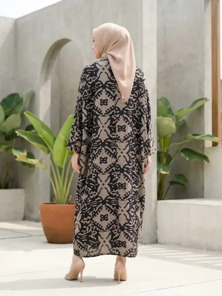 [READY STOCK]ASAYA Gaun panjang longgar kasual tipis bermotif dengan desain mode elegan