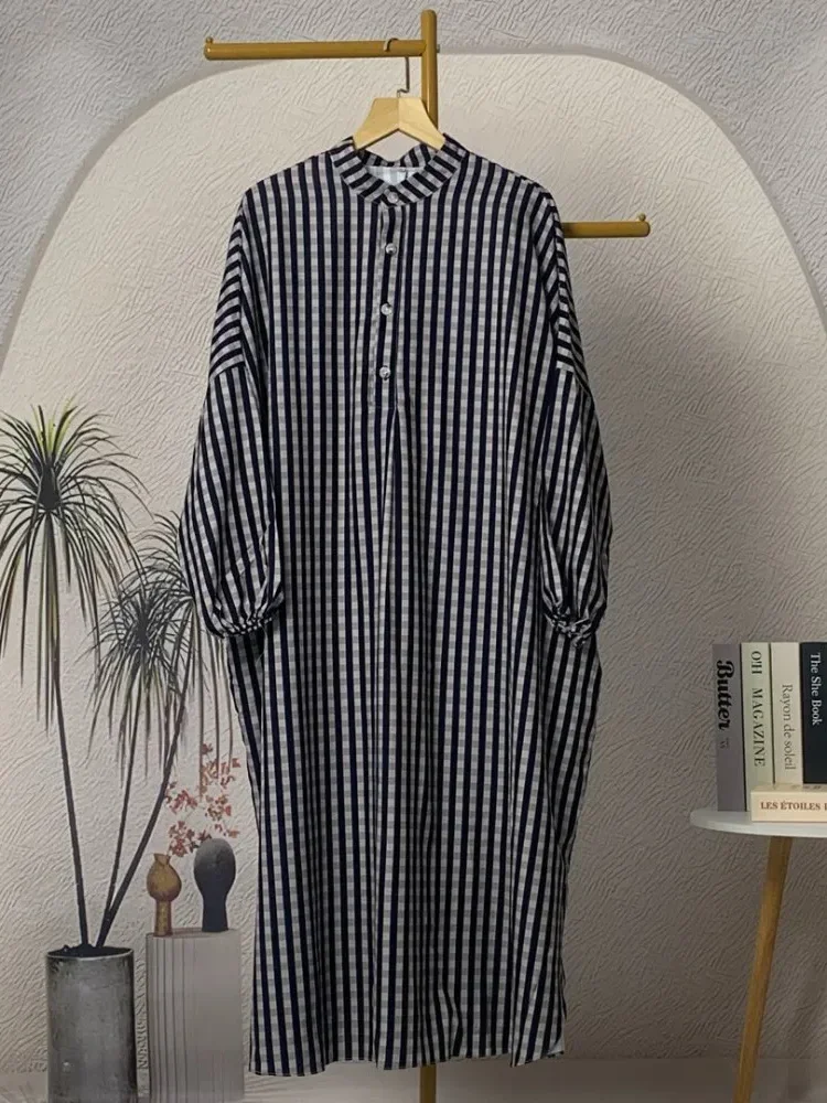 ASAYA Gaun panjang longgar kasual tipis bermotif dengan desain mode elegan