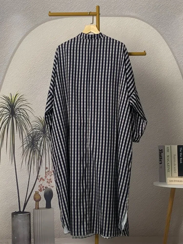 ASAYA Gaun panjang longgar kasual tipis bermotif dengan desain mode elegan