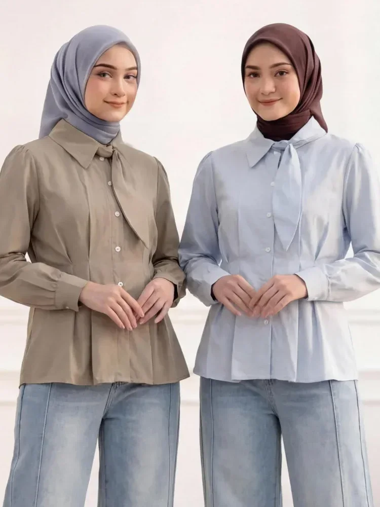 [NEW]ASAYA Atasan kemeja lengan panjang mode baru kerah polo untuk wanita