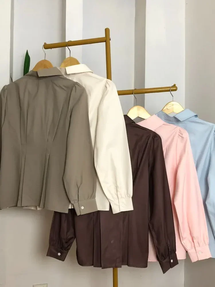 [NEW]ASAYA Atasan kemeja lengan panjang mode baru kerah polo untuk wanita