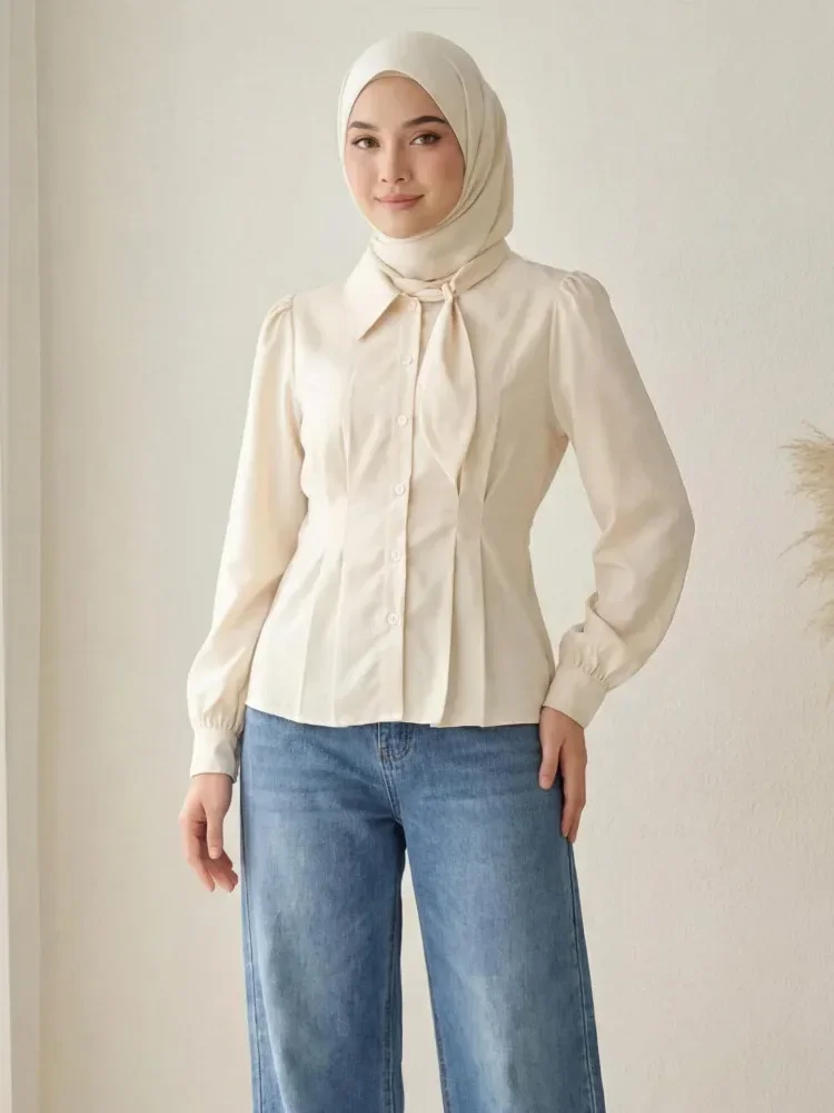 [NEW]ASAYA Atasan kemeja lengan panjang mode baru kerah polo untuk wanita