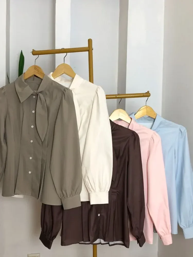 [NEW]ASAYA Atasan kemeja lengan panjang mode baru kerah polo untuk wanita