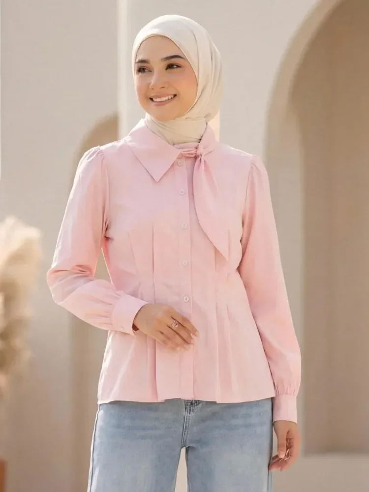 [NEW]ASAYA Atasan kemeja lengan panjang mode baru kerah polo untuk wanita