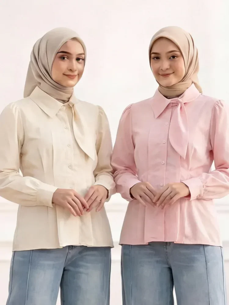 [NEW]ASAYA Atasan kemeja lengan panjang mode baru kerah polo untuk wanita