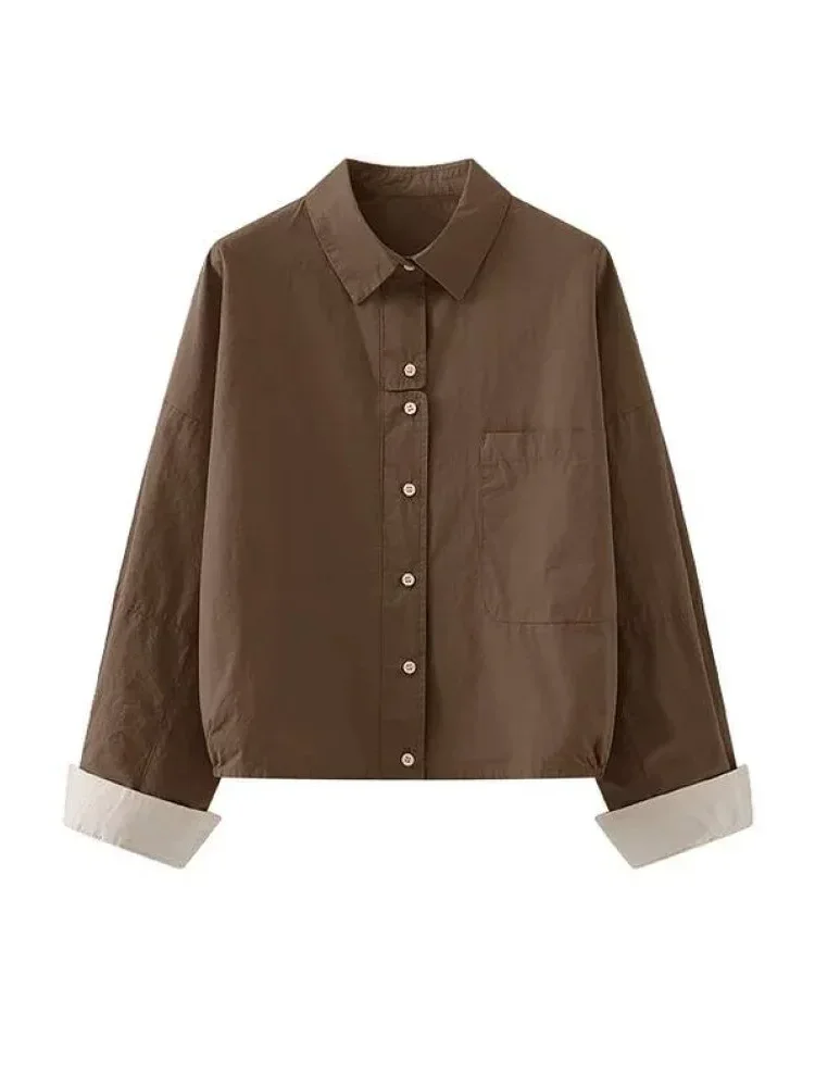 ASAYA Atasan kemeja wanita kerah lengan panjang kasual