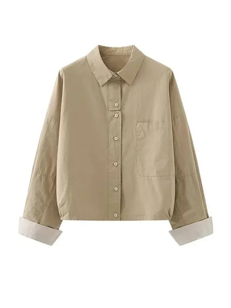 ASAYA Atasan kemeja wanita kerah lengan panjang kasual