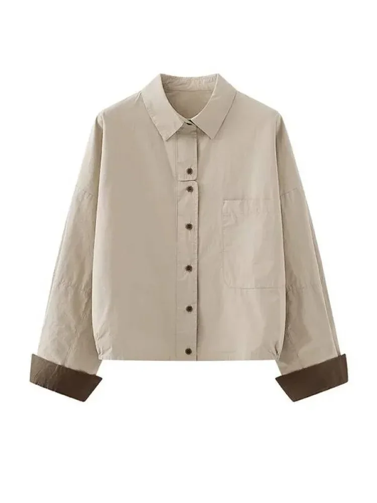 ASAYA Atasan kemeja wanita kerah lengan panjang kasual