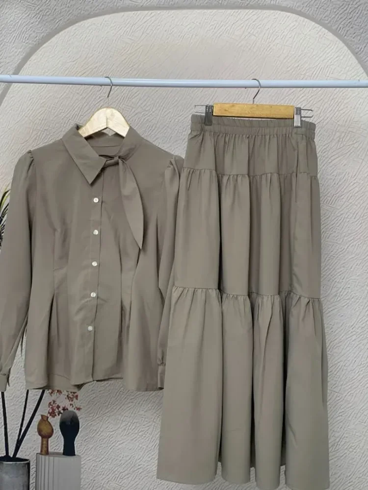 [DISKON KILAT]ASAYA Set dua potong atasan pinggang warna solid mode baru + rok