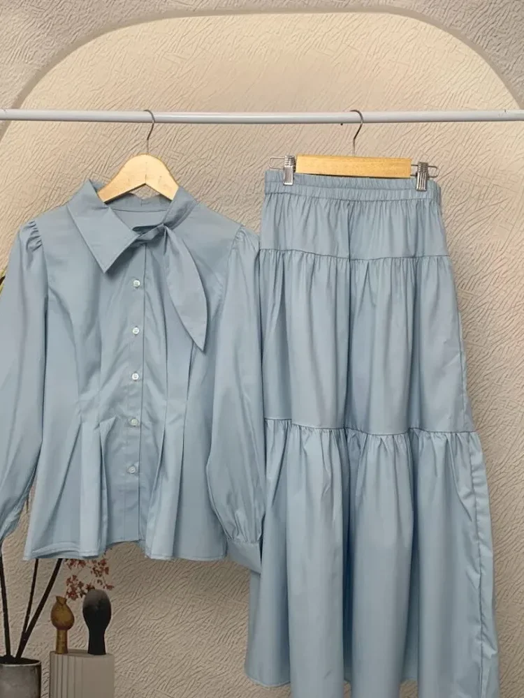[DISKON KILAT]ASAYA Set dua potong atasan pinggang warna solid mode baru + rok