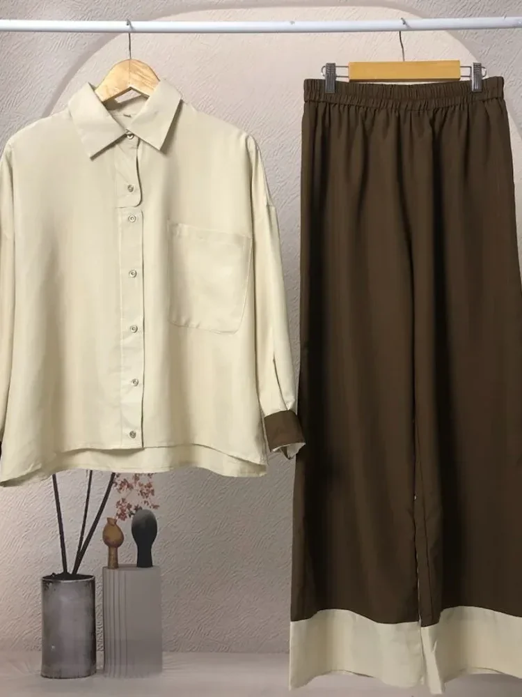 [CUCI GUDANG]ASAYA Set dua potong atasan + celana longgar warna-warni yang modis dan sederhana