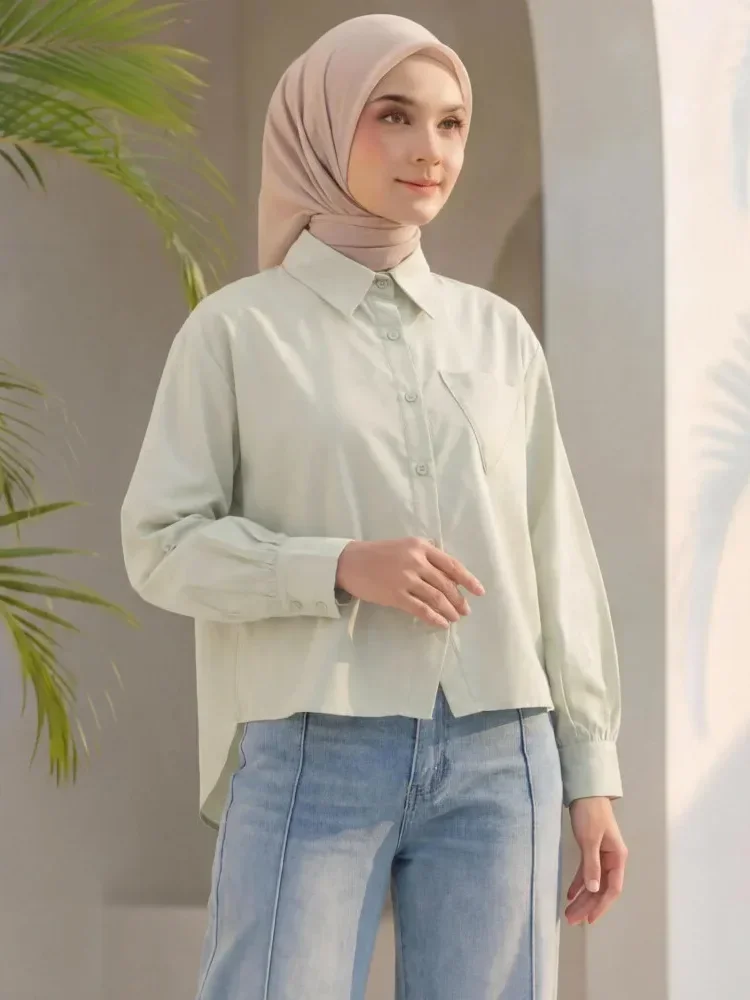 [DISKON KILAT]ASAYA Atasan kemeja gaya casual lengan panjang modis untuk wanita