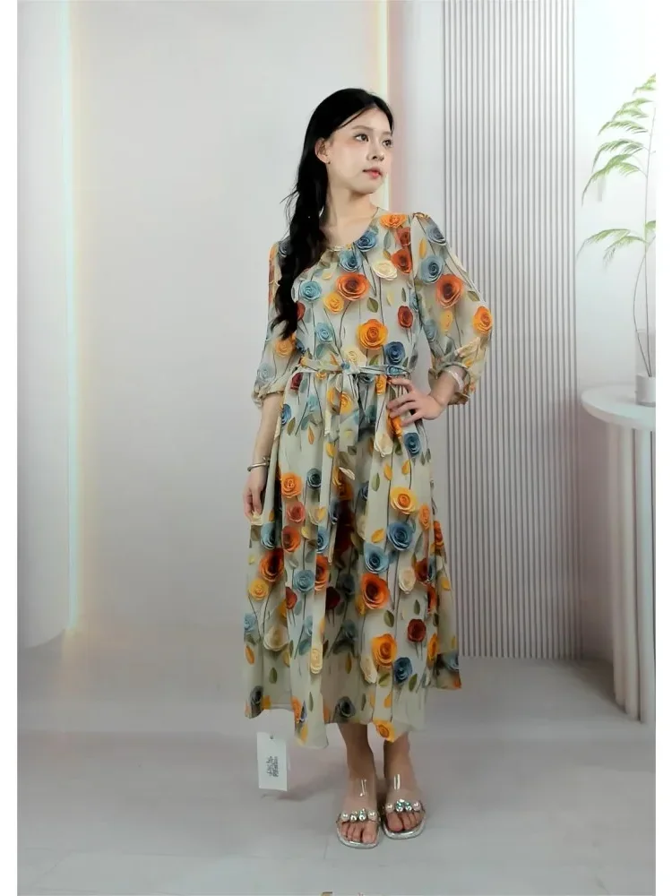 [NEW]ASAYA Gaun lengan tengah bermotif modis dan elegan