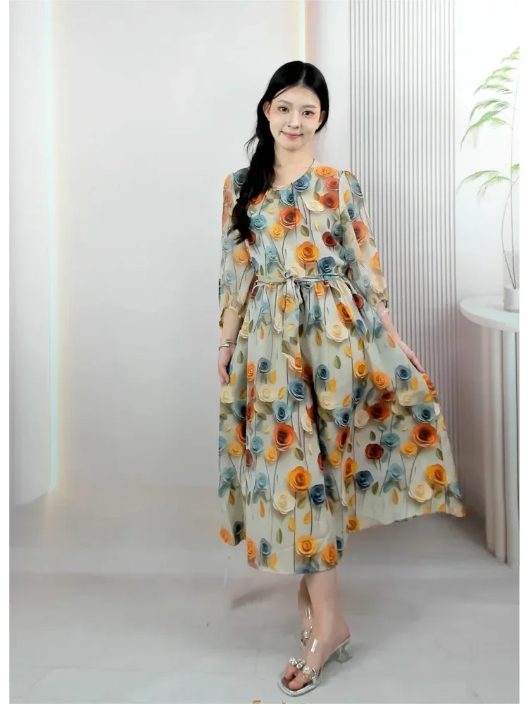 [NEW]ASAYA Gaun lengan tengah bermotif modis dan elegan