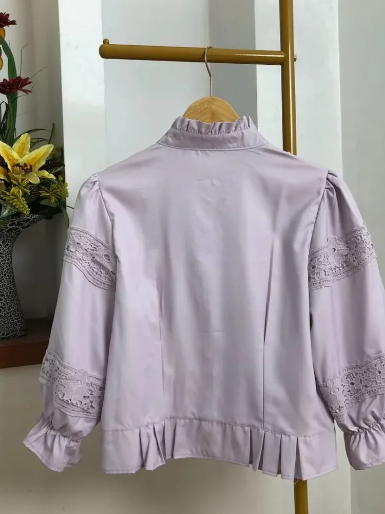 CHICMORE Atasan kemeja longgar warna hijau cantik kancing sebaris lengan panjang untuk wanita gaya retro