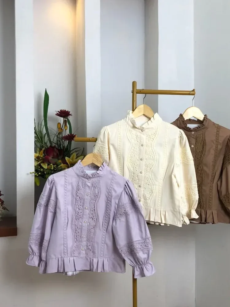 CHICMORE Atasan kemeja longgar warna hijau cantik kancing sebaris lengan panjang untuk wanita gaya retro