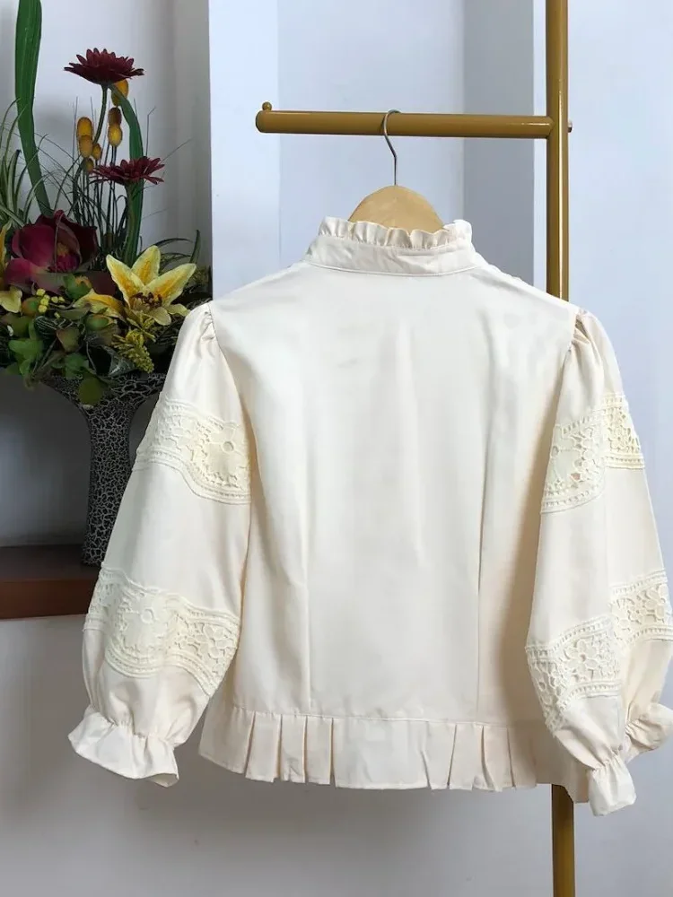 CHICMORE Atasan kemeja longgar warna hijau cantik kancing sebaris lengan panjang untuk wanita gaya retro