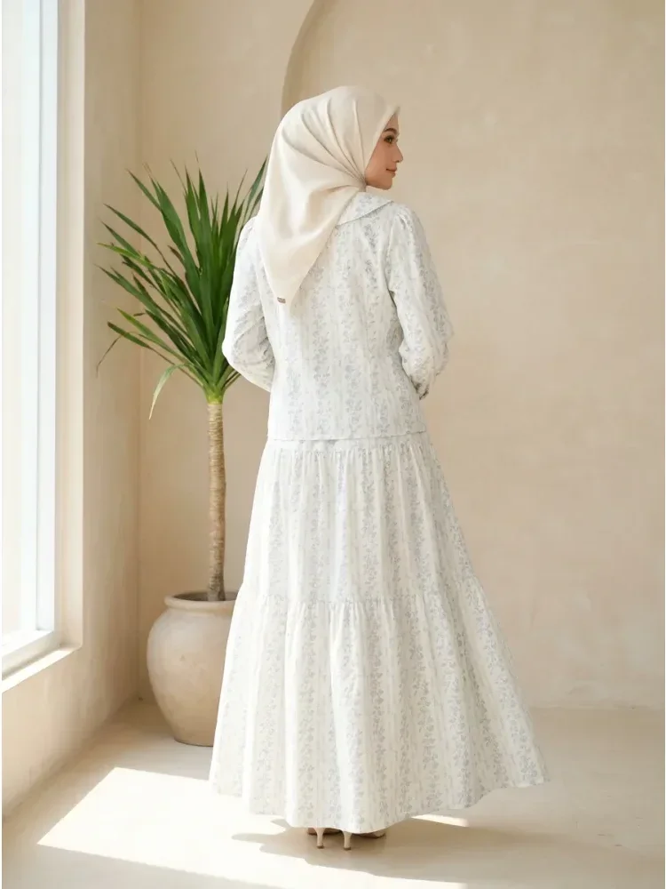 [NEW]ASAYA Rok kemeja lengan panjang leher awak setelan bunga