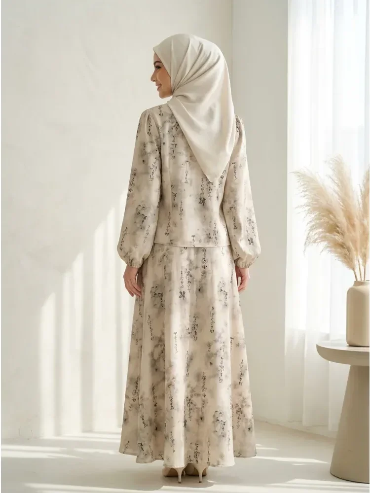 [NEW]ASAYA Setelan wanita bergaya retro tiongkok, atasan lengan panjang dengan kancing buatan tangan dipadukan dengan rok model a-line yang stylish