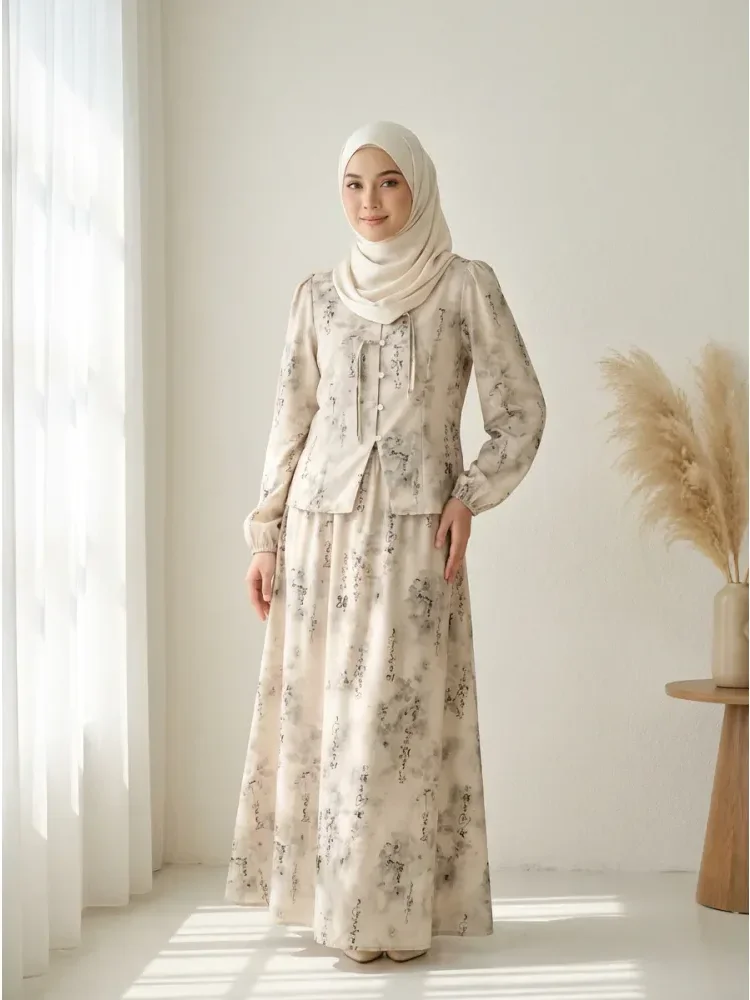 [NEW]ASAYA Setelan wanita bergaya retro tiongkok, atasan lengan panjang dengan kancing buatan tangan dipadukan dengan rok model a-line yang stylish