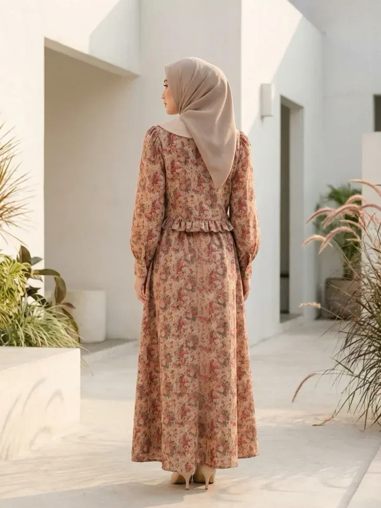 [READY STOCK]ASAYA Rok kemeja lengan panjang leher awak setelan bunga