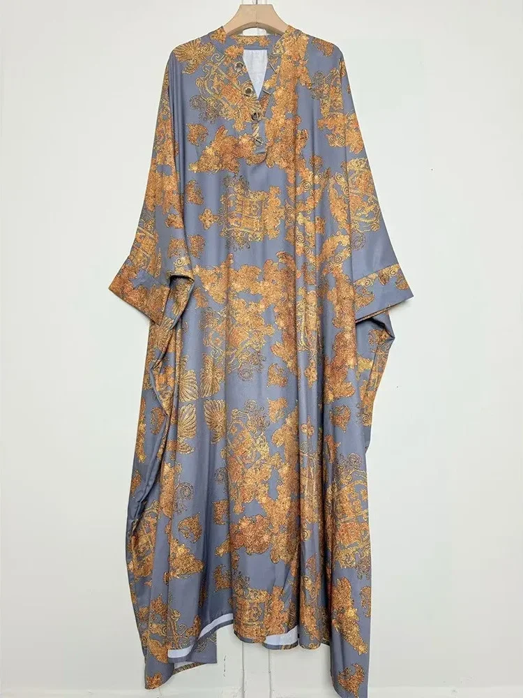 [READY STOCK]ASAYA Gaun gaya modis dengan kerah setengah terbuka dan motif geometris retro wanita