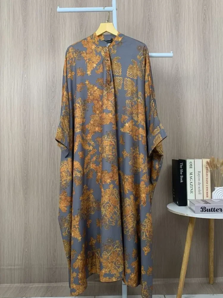 [READY STOCK]ASAYA Gaun gaya modis dengan kerah setengah terbuka dan motif geometris retro wanita