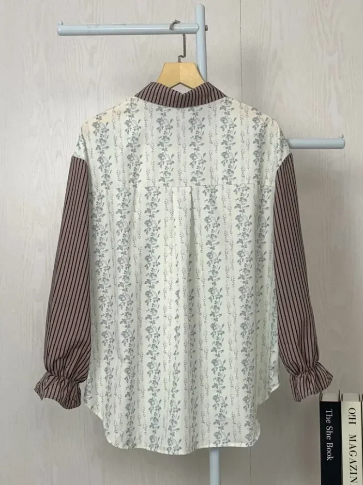 [READY STOCK]ASAYA Kemeja kasual tambal sulam motif bunga bergaris