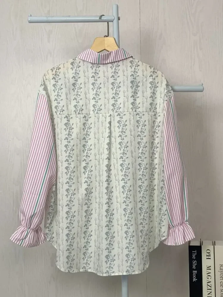 [READY STOCK]ASAYA Kemeja kasual tambal sulam motif bunga bergaris