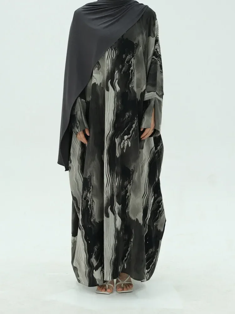 ASAYA Gaun panjang bermotif cetak lengan panjang dengan gaya casual elegan untuk wanita