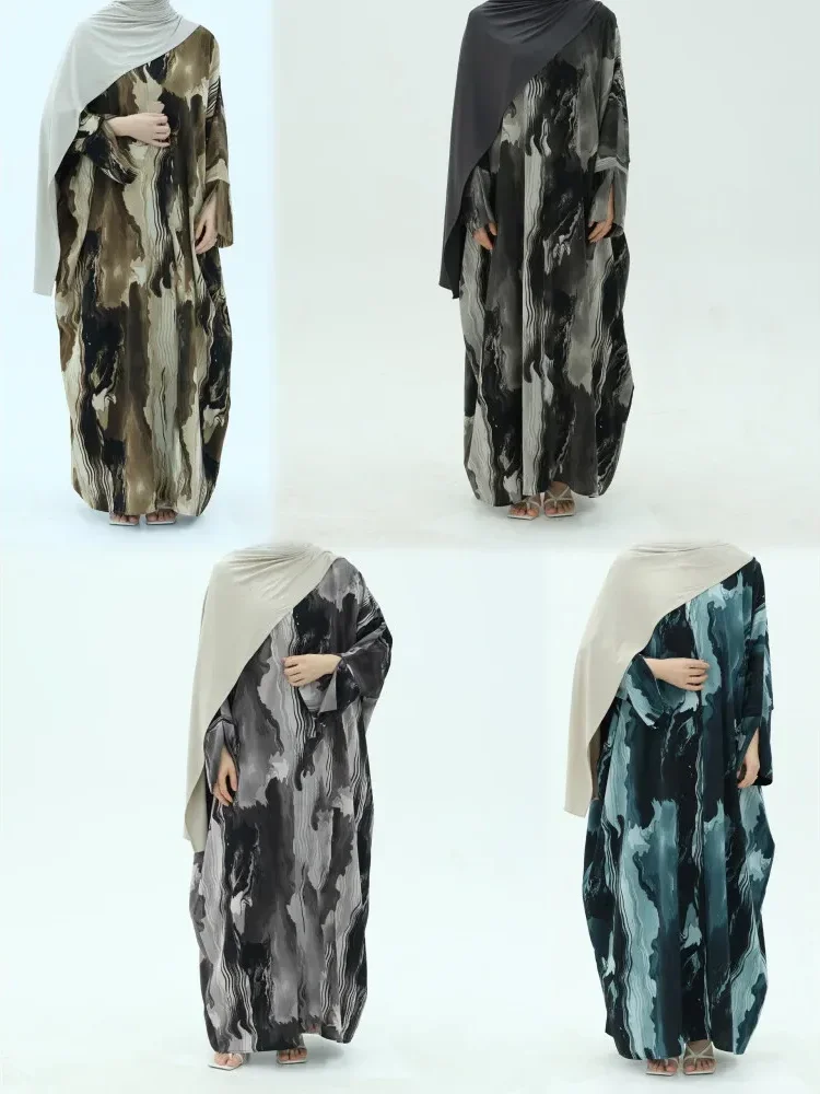 ASAYA Gaun panjang bermotif cetak lengan panjang dengan gaya casual elegan untuk wanita
