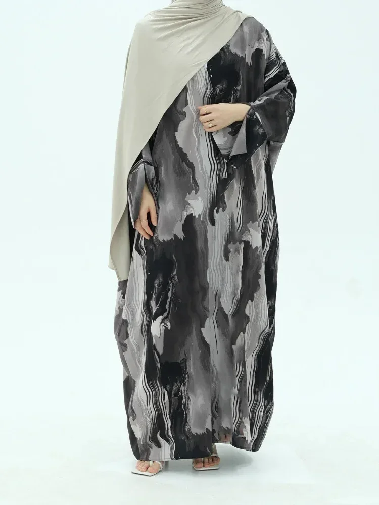 ASAYA Gaun panjang bermotif cetak lengan panjang dengan gaya casual elegan untuk wanita