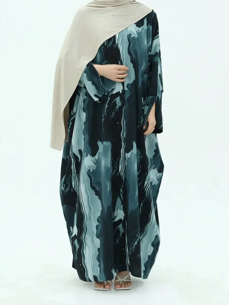 ASAYA Gaun panjang bermotif cetak lengan panjang dengan gaya casual elegan untuk wanita