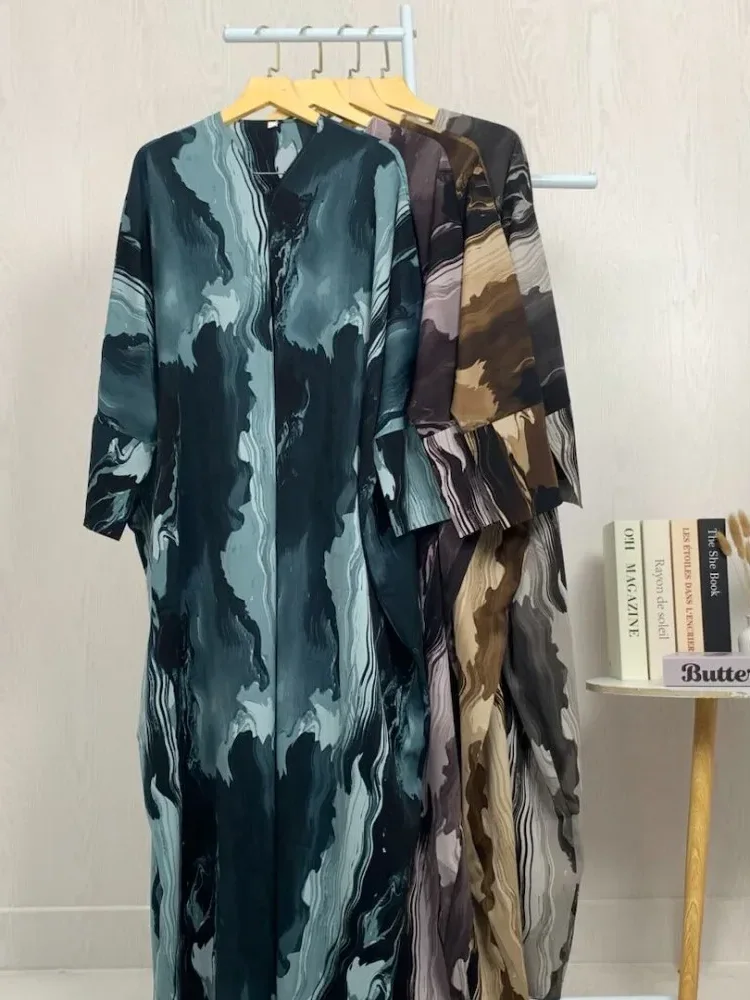 ASAYA Gaun panjang bermotif cetak lengan panjang dengan gaya casual elegan untuk wanita