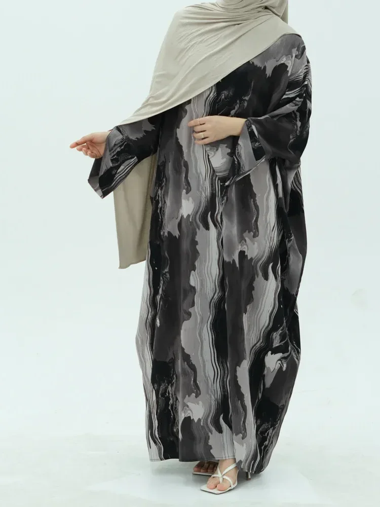 ASAYA Gaun panjang bermotif cetak lengan panjang dengan gaya casual elegan untuk wanita
