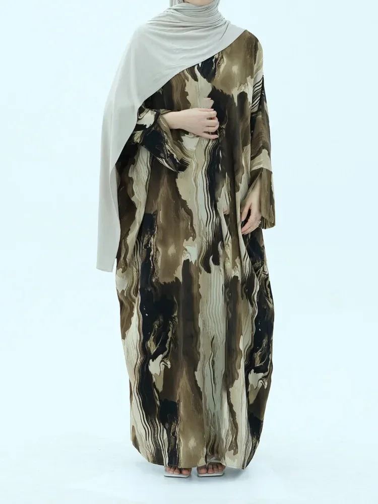 ASAYA Gaun panjang bermotif cetak lengan panjang dengan gaya casual elegan untuk wanita