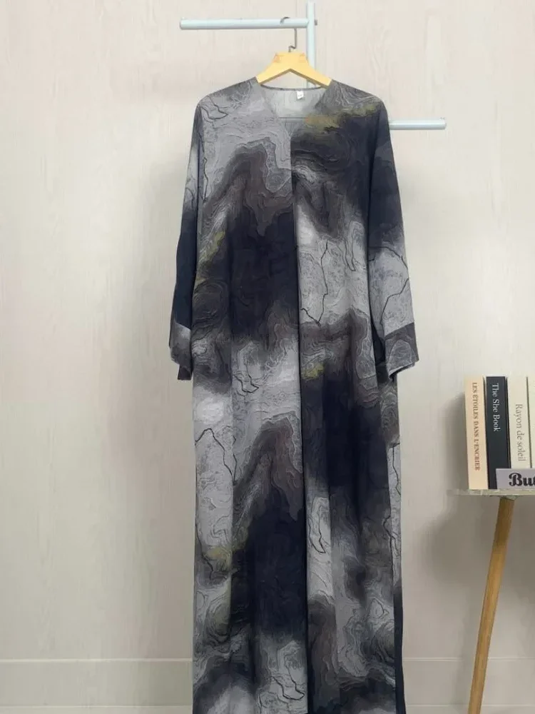 [READY STOCK]ASAYA Gaun motif marble lengan panjang longgar dan bergaya kelas atas