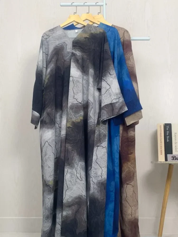 [READY STOCK]ASAYA Gaun motif marble lengan panjang longgar dan bergaya kelas atas