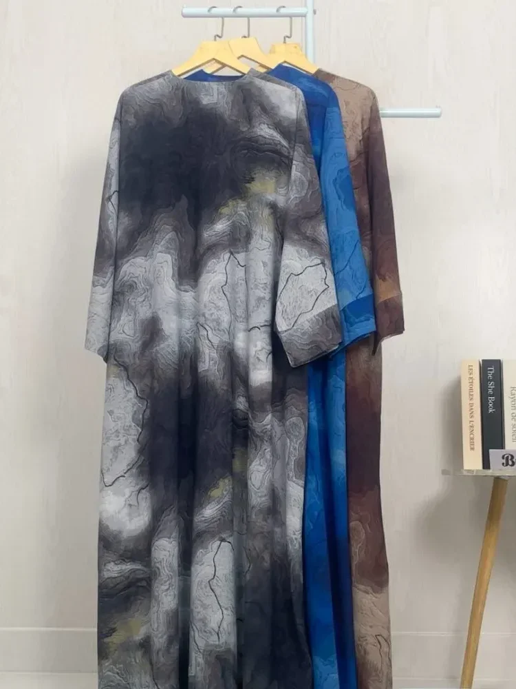 [READY STOCK]ASAYA Gaun motif marble lengan panjang longgar dan bergaya kelas atas