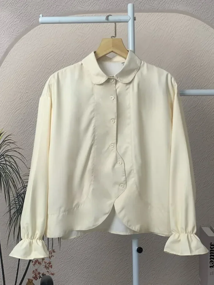 [DISKON KILAT]ASAYA Atasan kemeja desain kupu-kupu cantik lengan panjang untuk wanita gaya retro