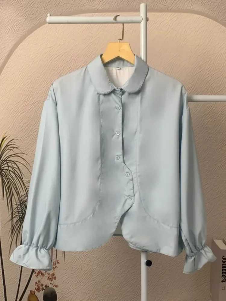 [DISKON KILAT]ASAYA Atasan kemeja desain kupu-kupu cantik lengan panjang untuk wanita gaya retro