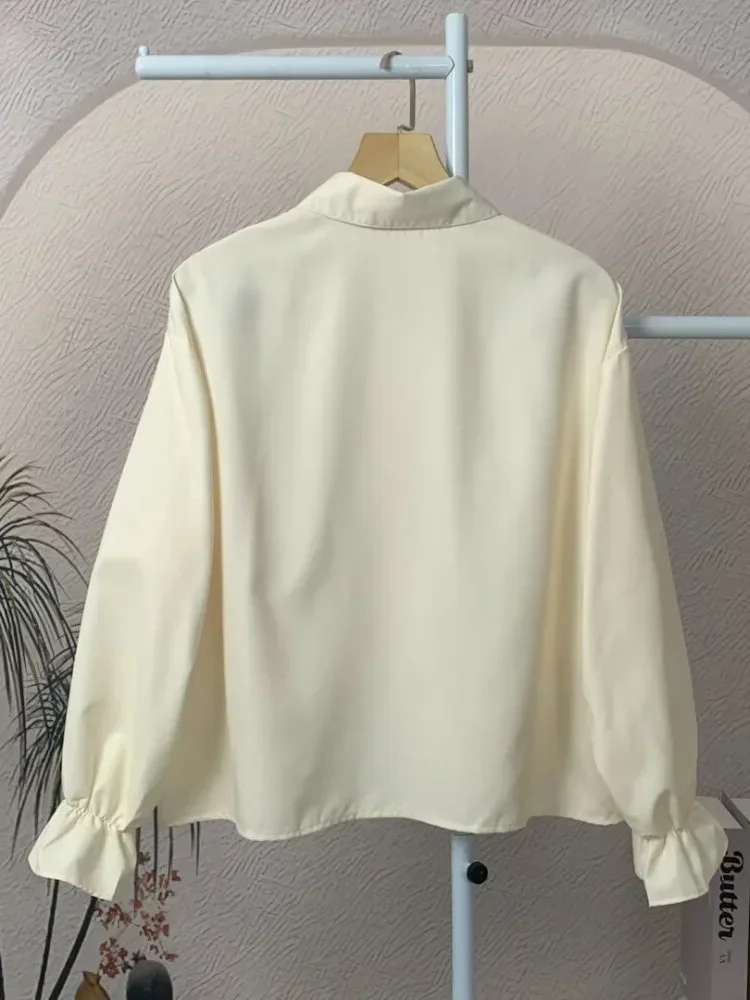 [DISKON KILAT]ASAYA Atasan kemeja desain kupu-kupu cantik lengan panjang untuk wanita gaya retro