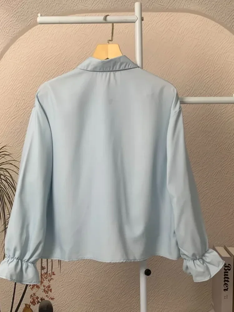 [DISKON KILAT]ASAYA Atasan kemeja desain kupu-kupu cantik lengan panjang untuk wanita gaya retro