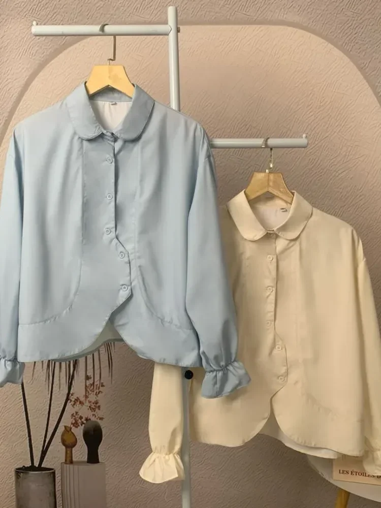 [DISKON KILAT]ASAYA Atasan kemeja desain kupu-kupu cantik lengan panjang untuk wanita gaya retro
