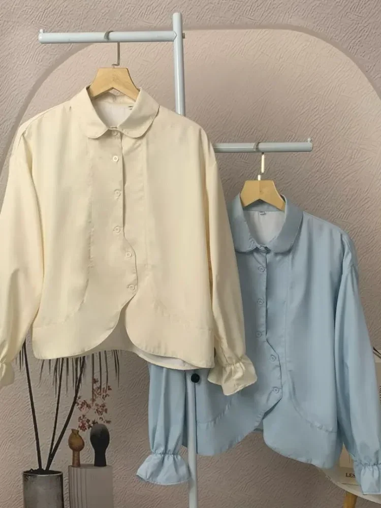 [DISKON KILAT]ASAYA Atasan kemeja desain kupu-kupu cantik lengan panjang untuk wanita gaya retro