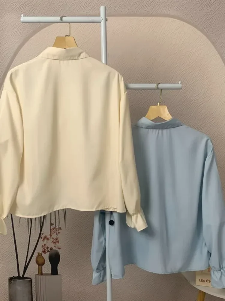 [DISKON KILAT]ASAYA Atasan kemeja desain kupu-kupu cantik lengan panjang untuk wanita gaya retro