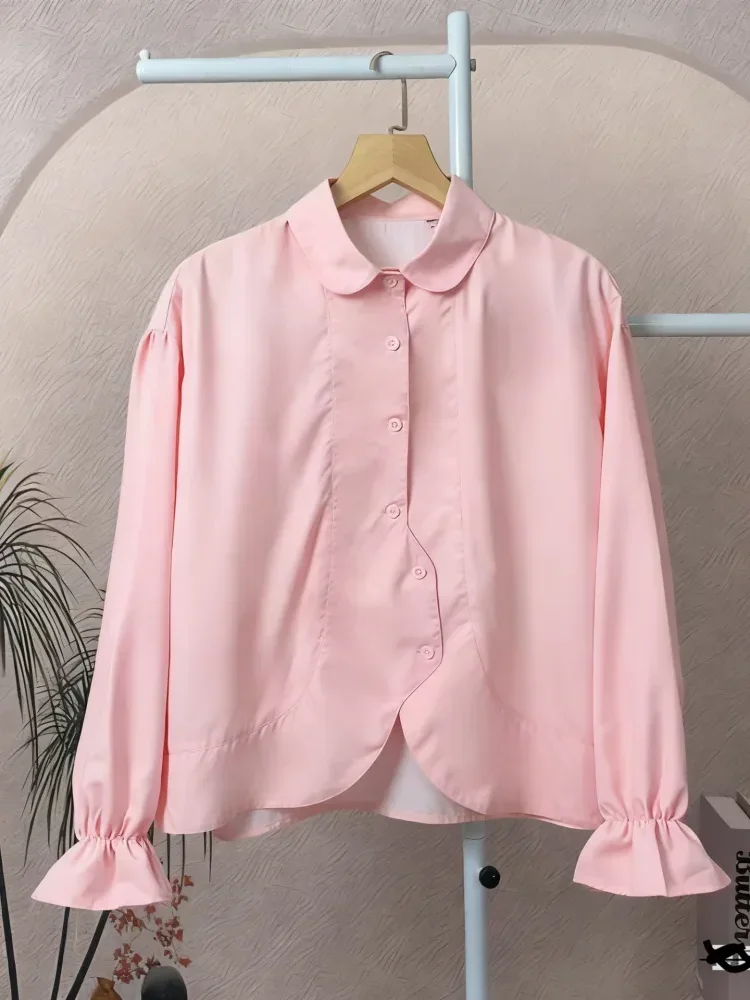 [DISKON KILAT]ASAYA Atasan kemeja desain kupu-kupu cantik lengan panjang untuk wanita gaya retro
