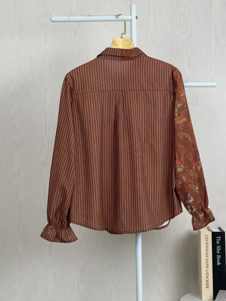 ASAYA Kemeja polkadot warna-warni yang stylish dengan pinggiran renda