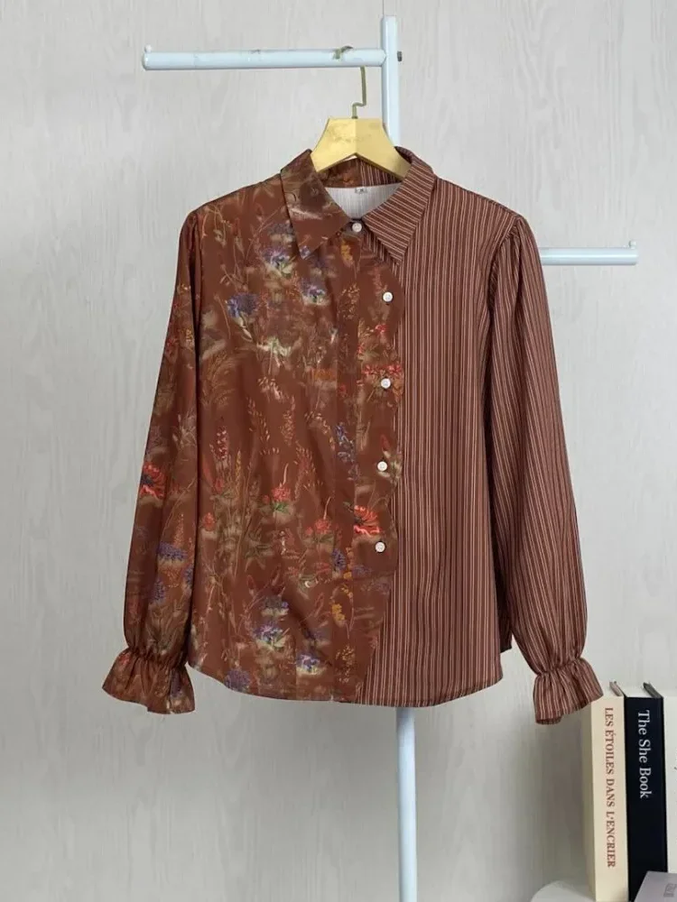 ASAYA Kemeja polkadot warna-warni yang stylish dengan pinggiran renda
